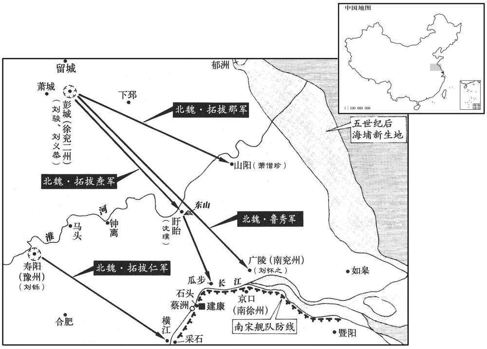 五世纪·四五〇年十二月北魏帝拓跋焘南下长江