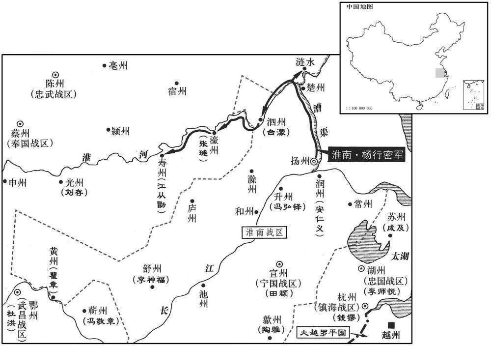 九世纪八九五年三月至四月淮南杨行密扩张,吞并濠寿二州